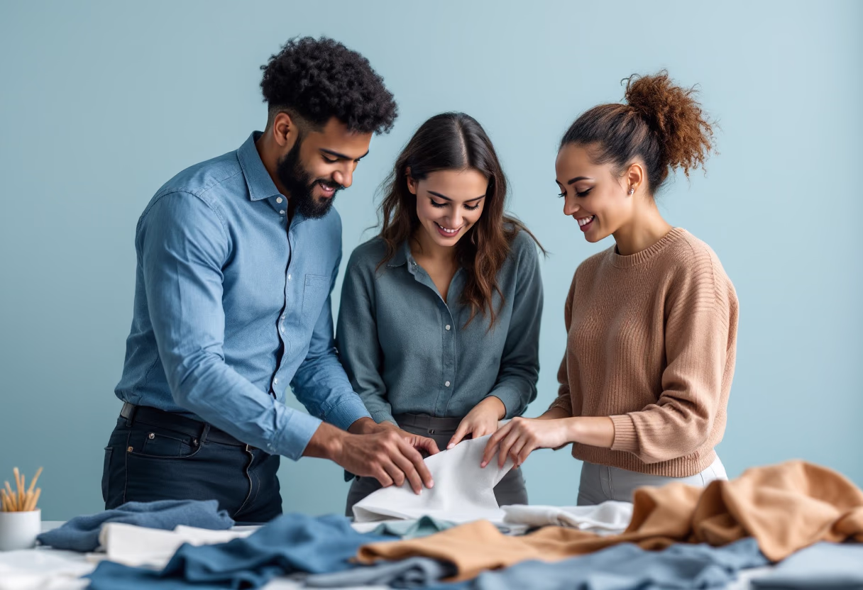 image of a team meeting in the office (for a garment care service)