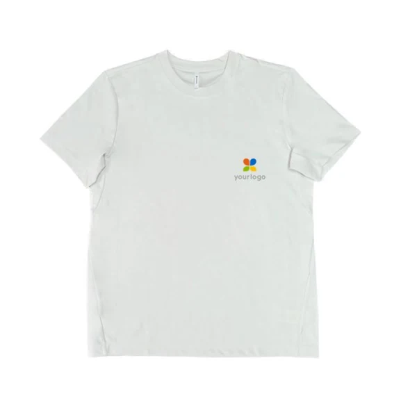 Minimalist white t-shirt features a vibrant rainbow logo and a blue-yellow circle on the chest. Designed for daily wear, it offers soft, skin-friendly fabric with long-lasting antibacterial properties. Ideal for casual commutes, this multi-color basic short-sleeve shirt combines modern style with comfort and durability in a sleek, contemporary design.