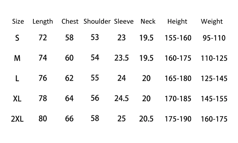 9009 short sleeve crew neck T-shirt size chart