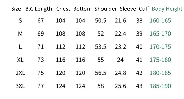 FJ001 size and measurement guide