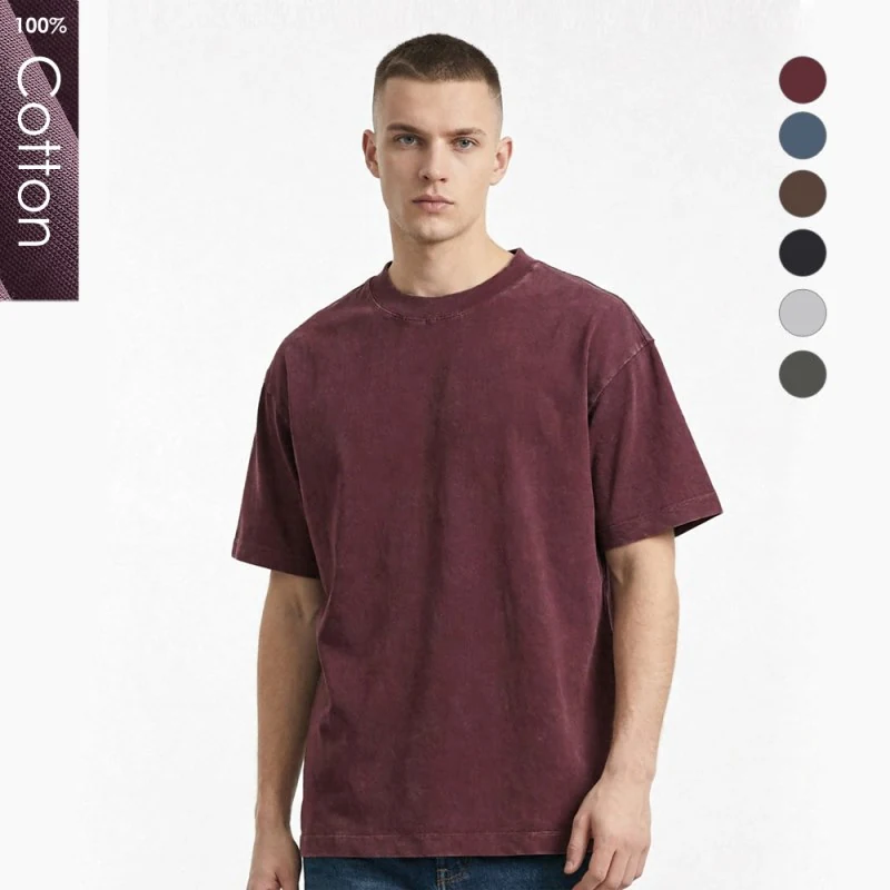 350G Heavyweight Pure Cotton Washed and Aged Snowflake Short Sleeve T-shirt (FJ005)