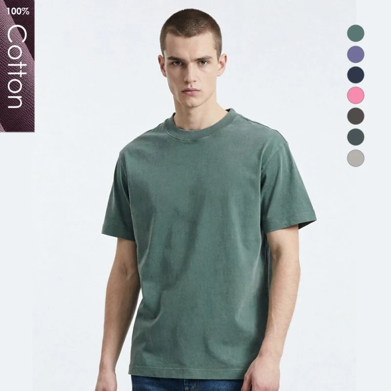 300G Heavyweight 100% Cotton Washed Vintage Style Short Sleeve T-shirt (FJ007)