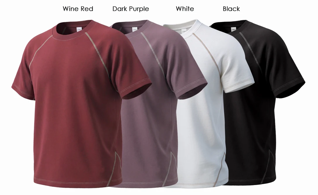 Group of three mens t-shirts in various colors and sizes, showcasing a casual sporty style. Ideal for fitness workouts and daily commute. Detailed product photo highlights color field and brand, emphasizing vibrant, diverse hues for versatile, everyday wear.