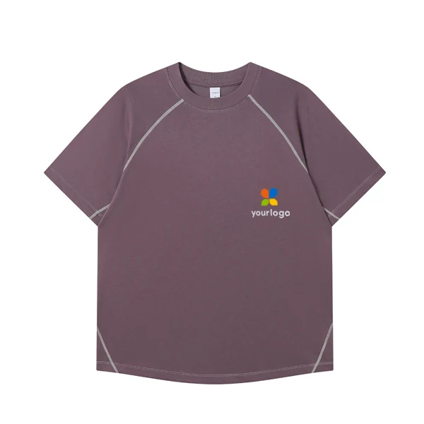 Dark purple, pastel minimalistic T-shirt with a custom logo and small rainbow detail on the chest. Made from 220g Modal fabric, it offers an ice-feel, sun-protective comfort perfect for home leisure wear. Lightweight, soft, and stylish, ideal for casual everyday use.