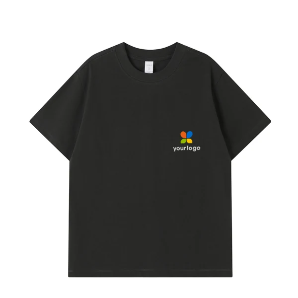 350g heavyweight pure cotton T-shirt in dark brown and black features a vibrant rainbow logo on the chest, inspired by Caravaggio’s artistry and raytracing techniques. Blending toyism with bold color, it embodies casual style and outdoor activities, offering durable comfort and striking visual appeal for everyday wear.
