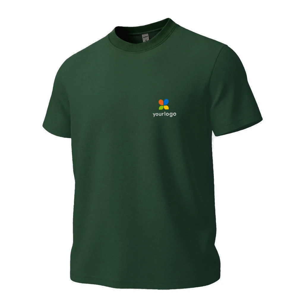 UV-resistant olive green cotton T-shirt featuring a minimalist rainbow logo and the word youngege on the chest. Designed for outdoor activities, it offers a loose fit suitable for all body types, blending minimalist commuting style with modern computer graphics and holographic effects.
