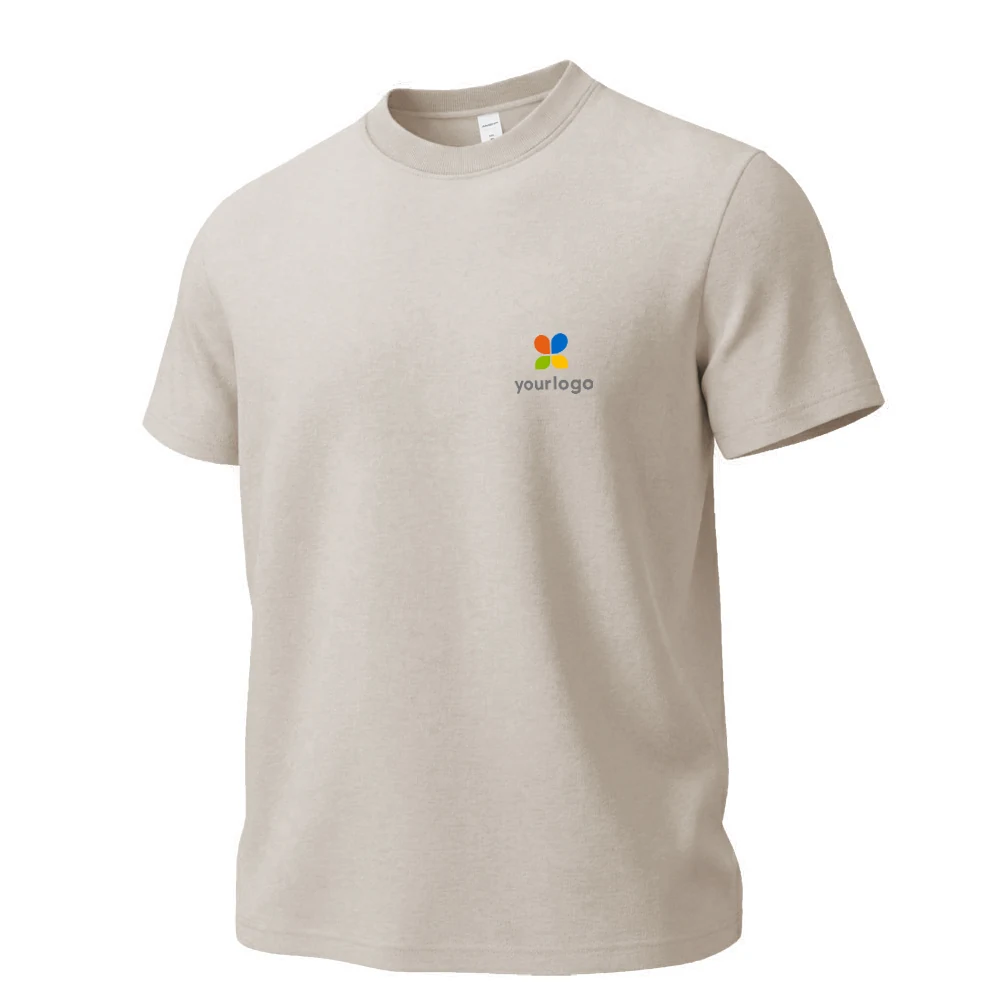 White T-shirt featuring a custom logo on the chest with a rainbow balloon design. Includes blue, yellow, and red balloons at the bottom. Styled in street fashion, ideal for home leisure or outdoor activities. Modern computer graphics with holographic effects, sand-colored accents. A versatile mens casual tee by Avgust Černigoj.